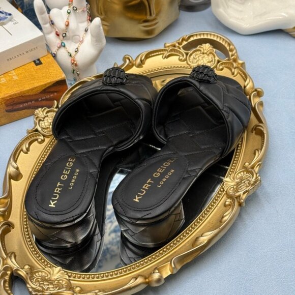 🆕 KURT GEIGER LONDON 🧿 NWOB Black Kensington Quilted Block Heel Sandal, Sz35 5 - Picture 9 of 16